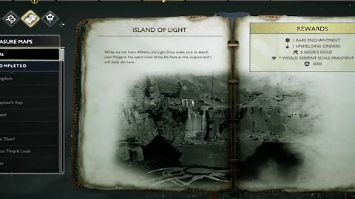 The Island of Light treasure map in God Of War